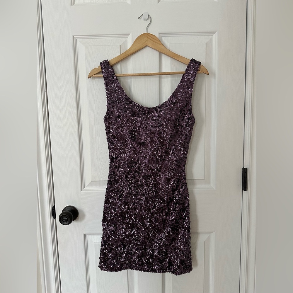 Purple sequin mini dress